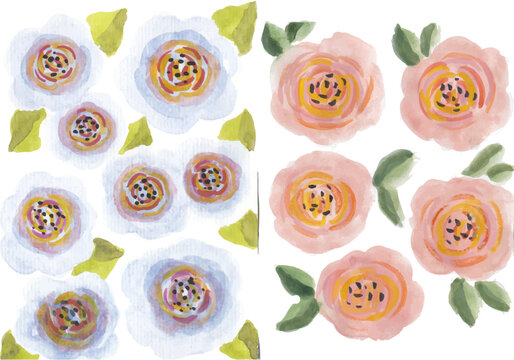 Colorful flowers pattern hand drawn watercolor art