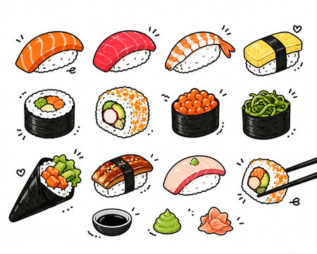 Set of sushi illustration or vector 
