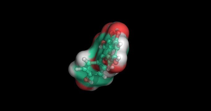 Kaempferol (Robigenin, Populnetin ), flavonol antioxidant and dietary phytoestrogen, 3D molecule 4K spinning