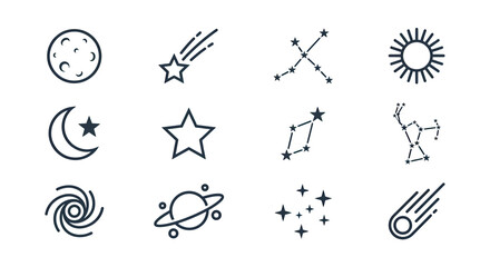 Cosmic Icons Set: Moon, Stars, Sun, Planets, Galaxy © defa