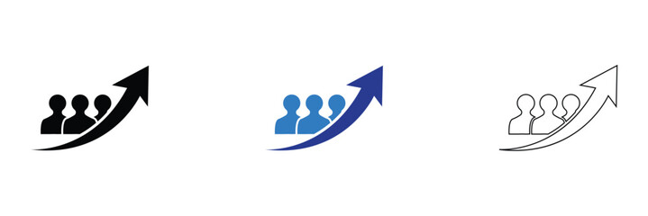 Naklejka premium Human Efficiency Team Growth Arrow Line Chart Icon . Workforce Performance, Business Progress, Employee Productivity, Leadership Success, Corporate Development Vector Icons. 