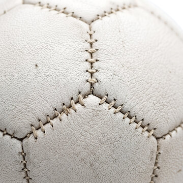 Close up detail of a white soccer ball texture and stitching