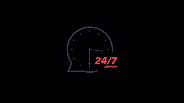 Animated 24/7 Support Clock Icon - Transparent