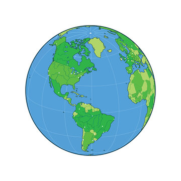 Colorful planet Earth globe vector illustration showing Americas and Africa isolated on white background