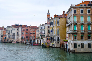 The city of Venice and the view of the Grand  Canal with ferry boat, gondola and water taxi from Rialto bridge  © PaBou