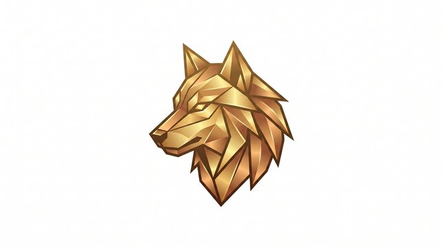 Polygonal golden wolf head mascot icon vector illustration for gaming or brand identity