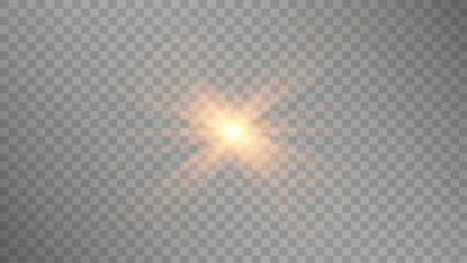 Obraz premium Glowing orange star with brilliant sharp rays, sparkling flare and soft luminous halo on a light checkered background.
