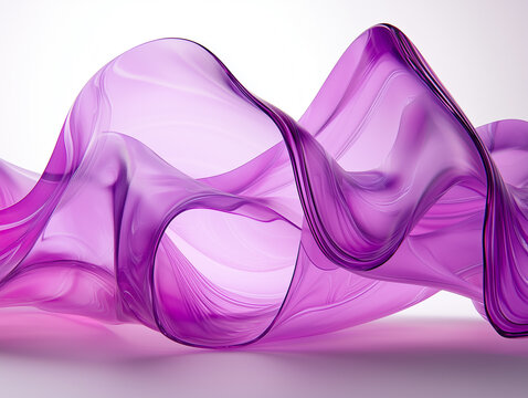 Abstract composition of smooth flowing 3d purple translucent wavy ribbons over a clean soft background