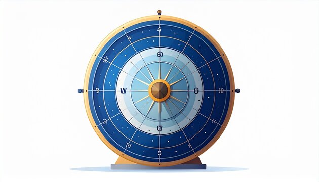 Vintage Brass Compass with Blue Dial and Wooden Base.