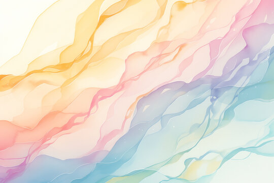 Warm rainbow pastel sunset watercolor wash background displays delicate flowing waves and golden line accents for modern creative media