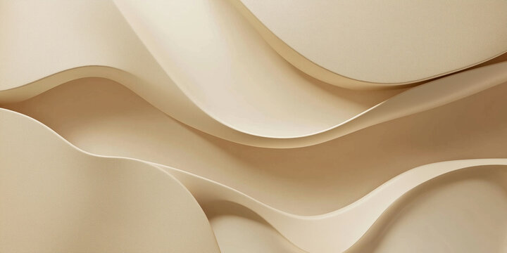 Smooth beige sand dune waves form a minimalist abstract background featuring elegant sweeping curves and subtle soft lighting shadows