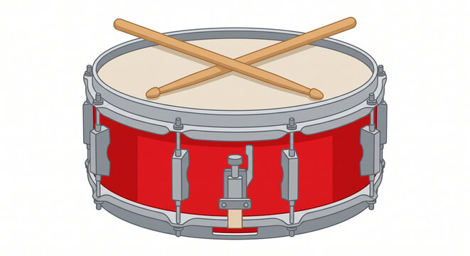 snare drum flat vector illustration, isolated on white