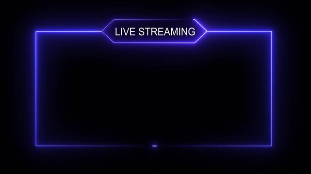 Neon live streaming frame animation. Glowing streaming game live Stream overlay motion graphics. media player or streaming service video.