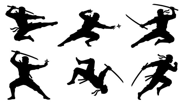 AutoCAD vector collection of ninja martial arts poses