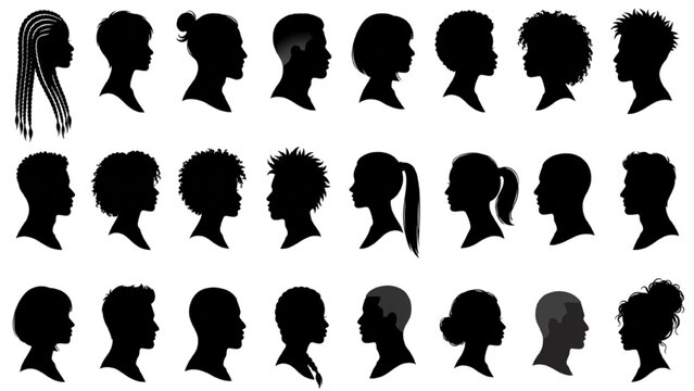 Silhouette profile heads vector collection for graphic design