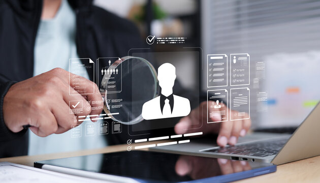 HR recruitment and candidate screening with digital resume management, talent acquisition, employee selection, and hiring process interface.