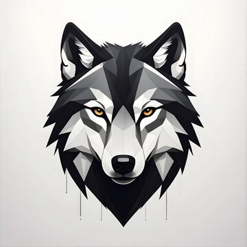 Geometric Wolf Head Illustration in Black and White.