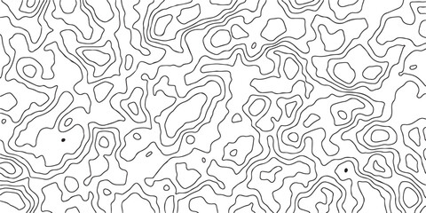 Fototapeta premium Abstract topographic map contour lines pattern showing terrain elevation in black ink on white background.