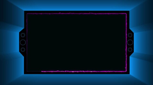 Widescreen display border animation glows with deep purple frame bars. Display border empty layout features blue light rays. Border animation loop works well for streaming.