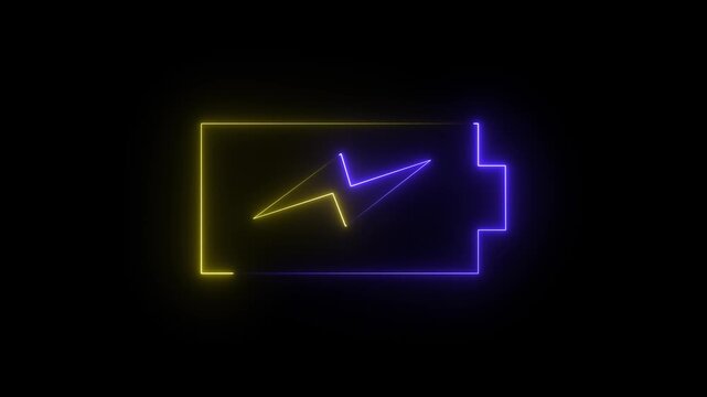 Battery charge neon sign glowing battery icon. Glowing neon battery icon. power and electricity accumulator battery.