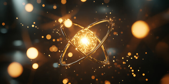 Abstract Atomic Structure with Glowing Orbitals and Scientific Energy Concept