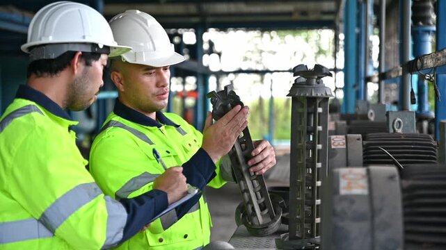Expert engineers are working together to inspect and repair water filters at a large water treatment plant.