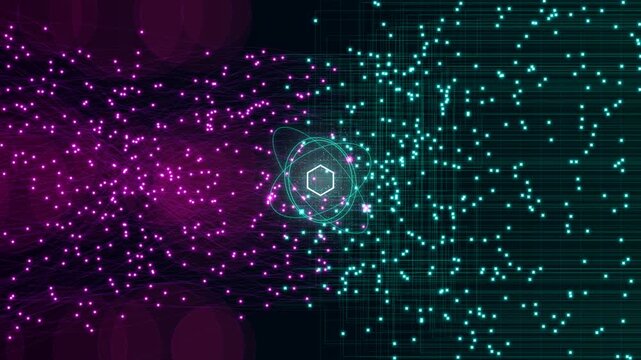Brain Computer Interface: Futuristic neural network and data stream abstract animation video showing glowing digital particles and glowing nodes in cyberspace