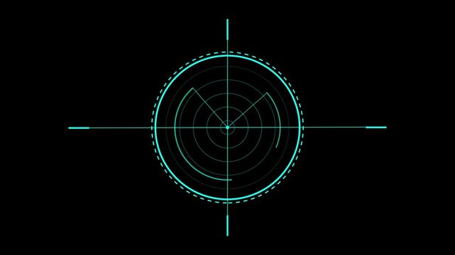 Futuristic radar HUD animation with scanning effect, digital target interface for military army. 4k regulation.  