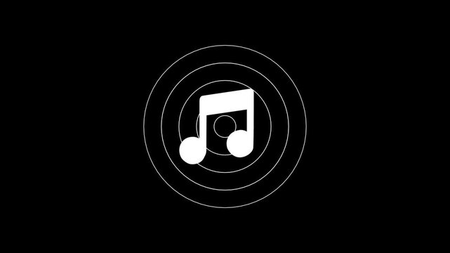 Sustainable glowing single musical note icon. note music animated icon symbol with radio waves. 4k regulation.
