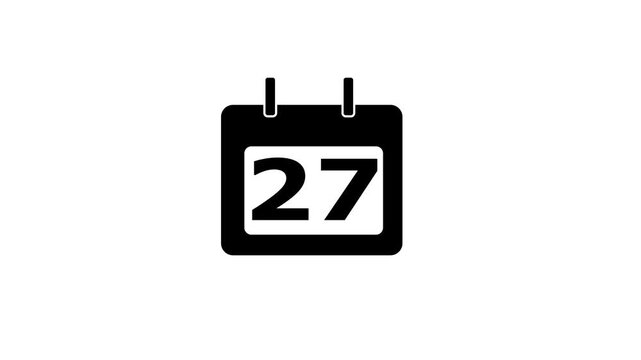 Calendar icon - day  27 animation Lu ma matte with white background . appointment, important date, Timetable. time management, organize meeting. Planning strategy.