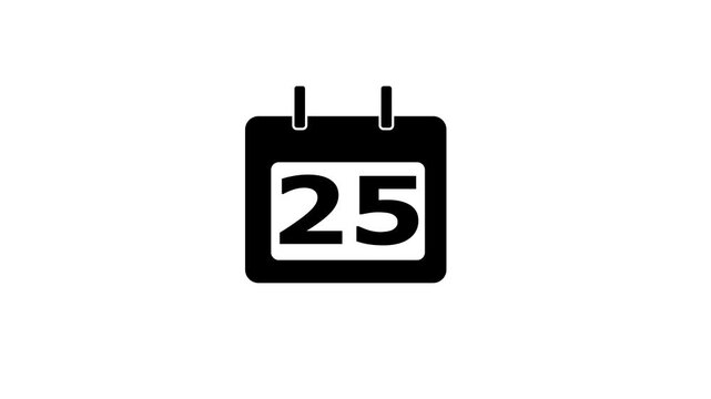 Calendar icon - day 25 animation Lu ma matte with white background . appointment, important date, Timetable. time management, organize meeting. Planning strategy.