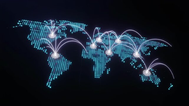 Digital World Map with Global Network Connections