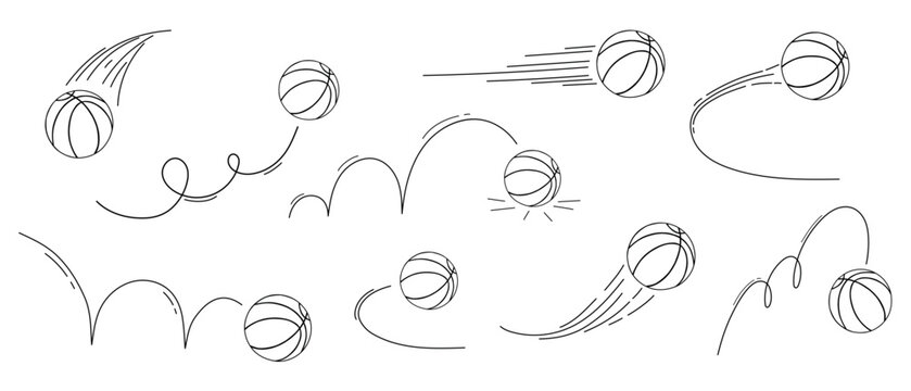 Hand drawn basketball sports ball icon collection doodles, sketch vector illustration isolated on white background.