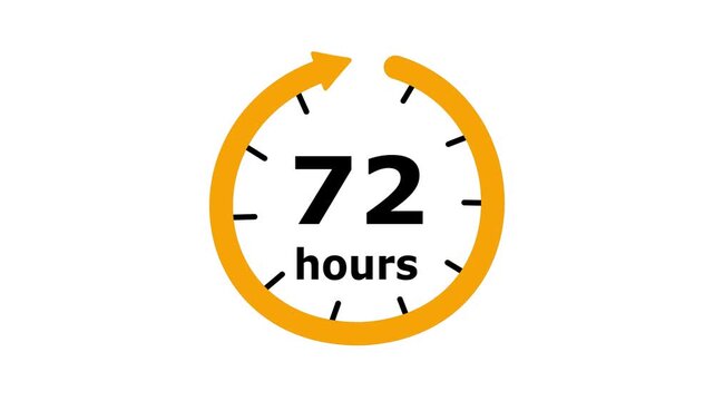 Clock 72 hours icon, isolated on transparent background with alpha channel Clock , timer time passage waiting time animation, Motion graphics of hours count concept.