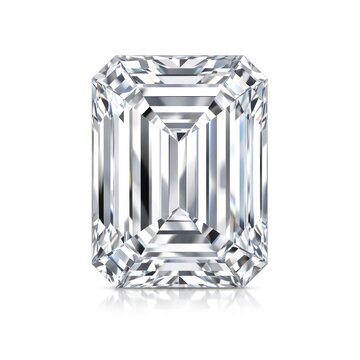 Emerald-cut diamond with intricate facets, reflecting light brilliantly.