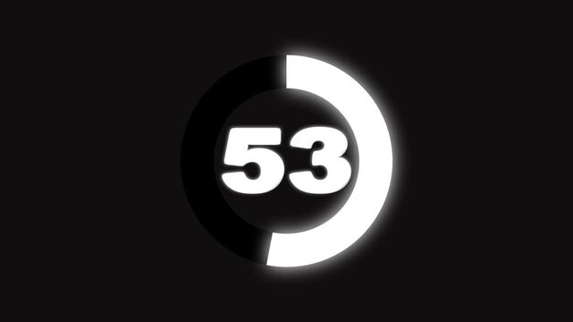 Simple animation of 95 seconds countdown timer circle on black background, 4 k animation