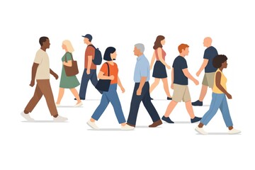 Obraz premium Illustration of diverse people walking in different directions.