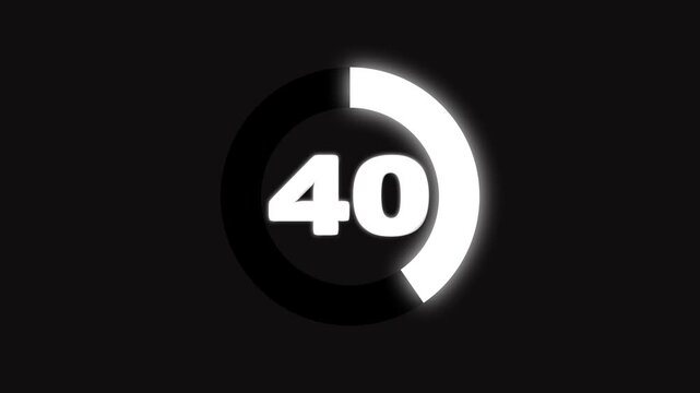 Simple animation of 70 seconds countdown timer circle on black background, 4 k animation