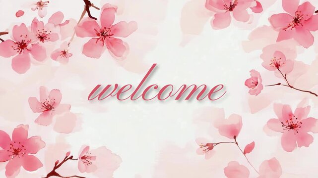 Welcome video in Pink and White Illustrated Floral pink cherry blossom background 