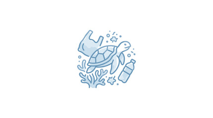Fototapeta premium Sea Turtle Swims Among Ocean Plastic Pollution 1.
