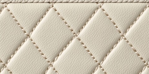 Obraz premium Luxurious Cream Leather Fabric Upholstery with Quilted Finishing and Decorative Stitched Wall Panels