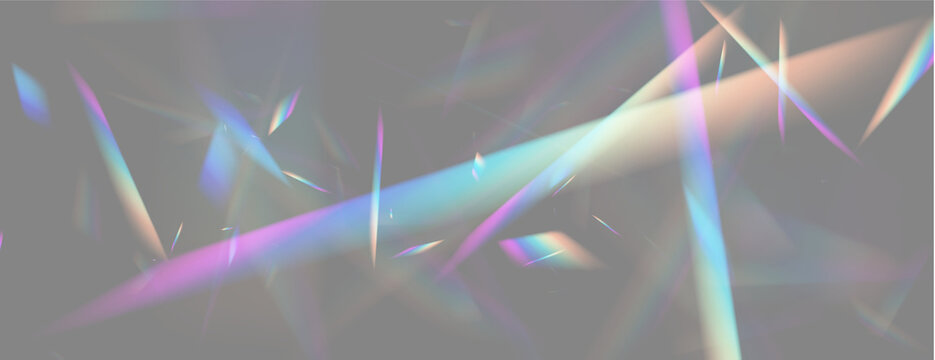 Abstract geometric light reflections with vibrant multicolor prisma spectrum on black background on transparent background
