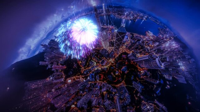 3d render firework A mesmerizing high-resolution 3D render showcasing vibrant fireworks illuminating a bustling cityscape.