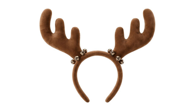 Reindeer Antler Headband: A whimsical reindeer antler headband, adorned with tiny bells, is captured against a clean white background, evoking the festive spirit of the holiday season.