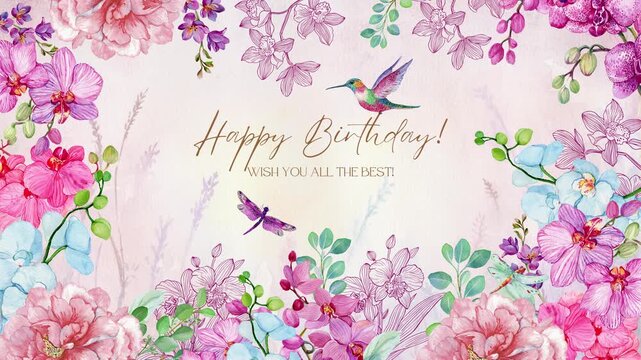 Green Pink Watercolor Birthday Video 