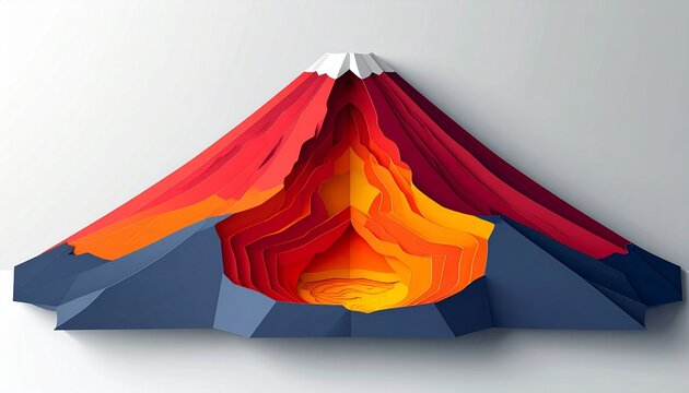 Colorful Paper Origami Volcano Model Display.