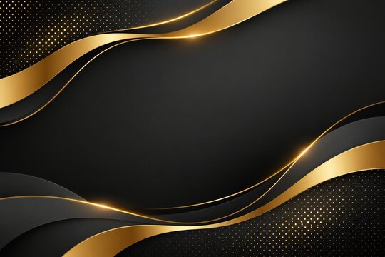 Luxury Black and Gold Abstract Wave Background with Elegant Curved Lines