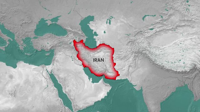 Iran Map Zooming In, Highlighting Country Border and Territory