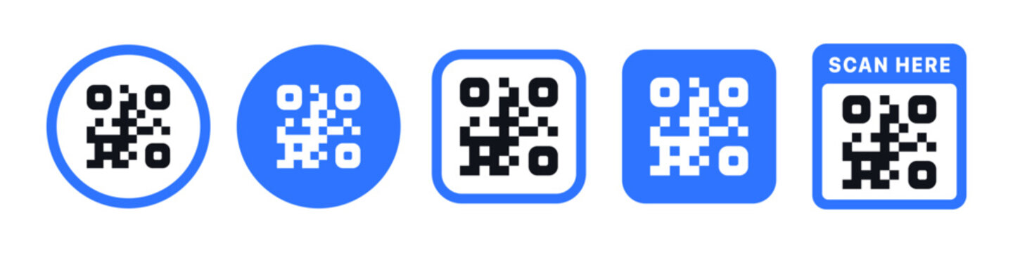 QR code icon set. It includes scan, online, payment, and more icons. Solid symbol vector illustration.