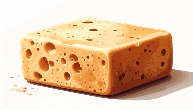 Close up of a block of Swiss cheese with holes.